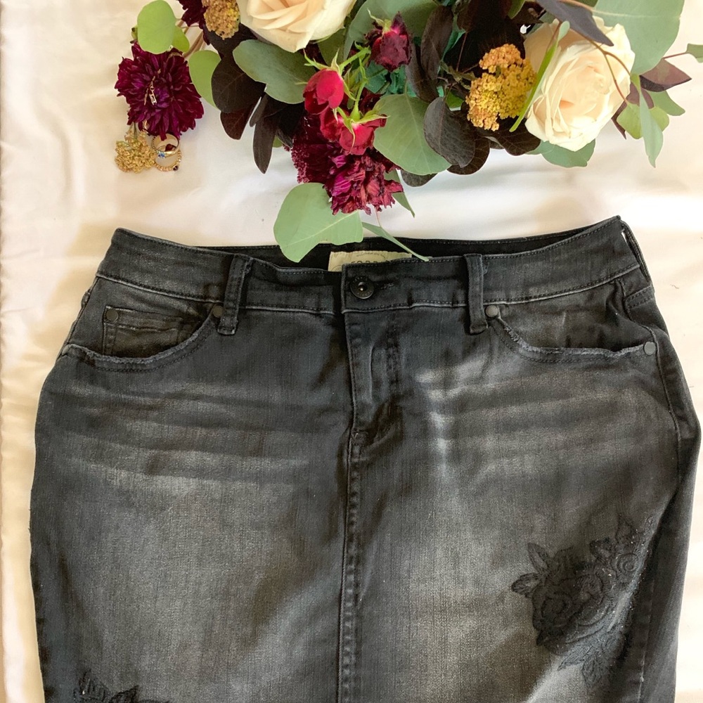 Plus size black denim skirt